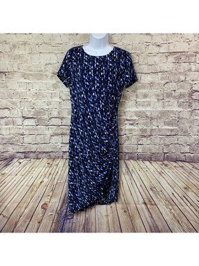 Suite 7 Black Blue Print Short Sleeve Tulip Hem Dress